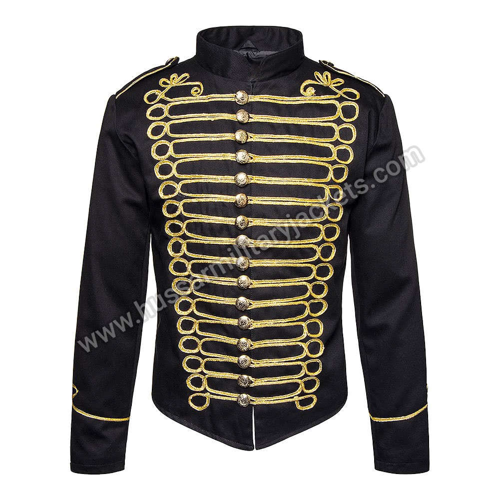 Mens Beige Steampunk Military Jacket With Gold Braiding Back 